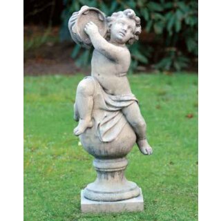 Steingussfigur "Putto" mit Tamborin